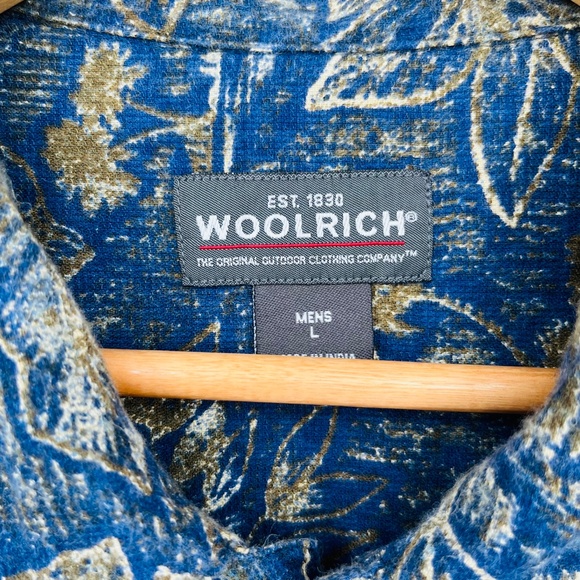 Woolrich Navy Woodblock Leaves Floral Short Sleeve Button Down, Men's Large, Dad - Picture 8 of 9